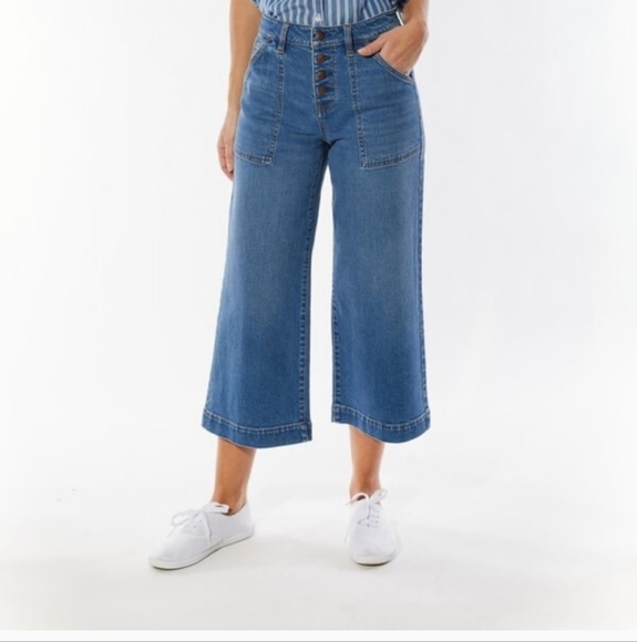OAT New York mid rise utility wide leg crop jeans button fly on med Size 32 - Picture 1 of 8